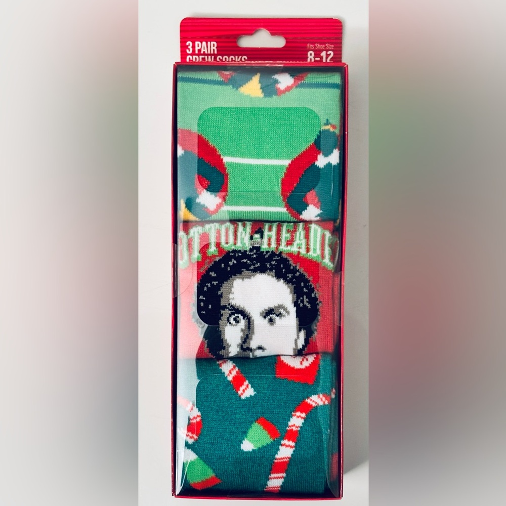 Bioworld 3-Pack Elf Movie Themed Crew Socks Size 8-12